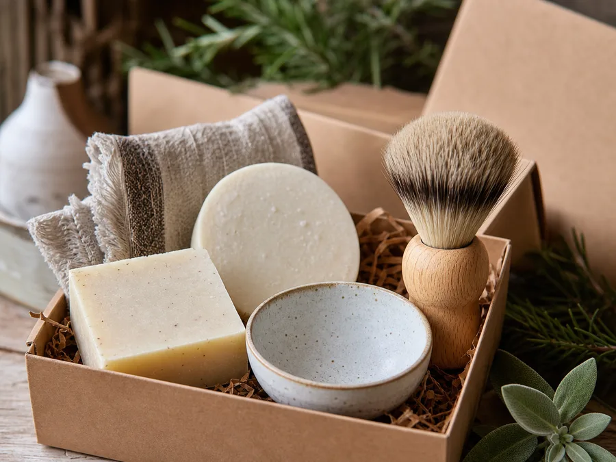 Savon artisanal avec blaireau de rasage et bol en céramique